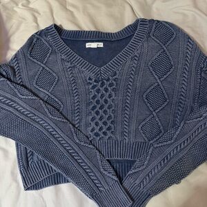 Aeropostale Navy V-Neck Cable Knit Sweater